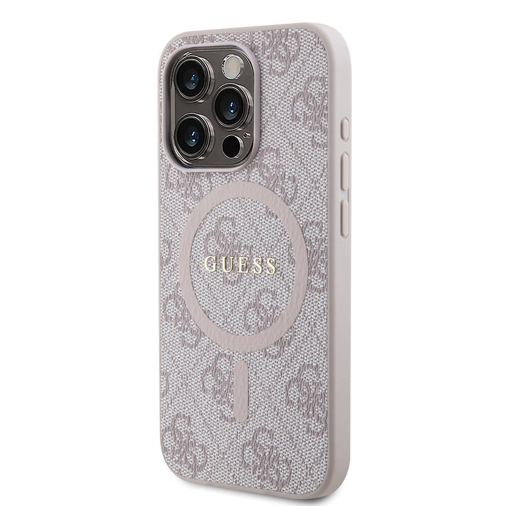 Apple iPhone 15 Pro Kılıf Guess Orjinal Lisanslı M-safe Şarj Özellikli PU Halkalı 4G Desenli Yazı Logolu Kapak - 19