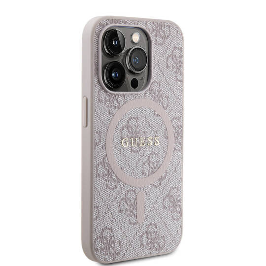 Apple iPhone 15 Pro Kılıf Guess Orjinal Lisanslı M-safe Şarj Özellikli PU Halkalı 4G Desenli Yazı Logolu Kapak - 20