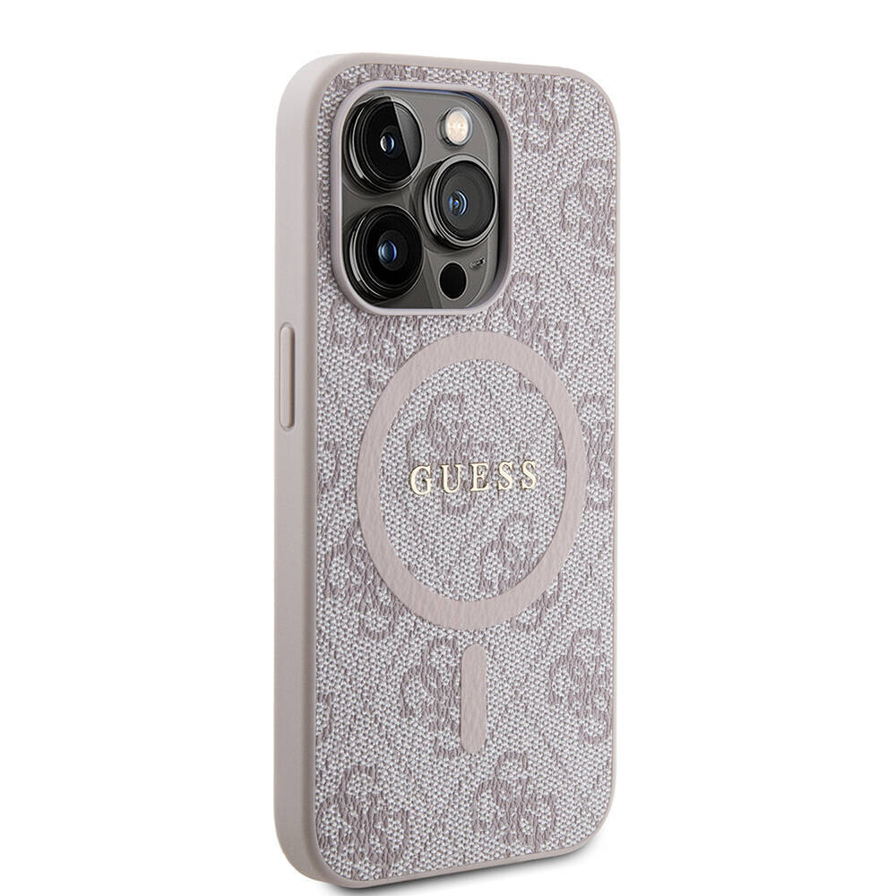 Apple iPhone 15 Pro Kılıf Guess Orjinal Lisanslı M-safe Şarj Özellikli PU Halkalı 4G Desenli Yazı Logolu Kapak - 20