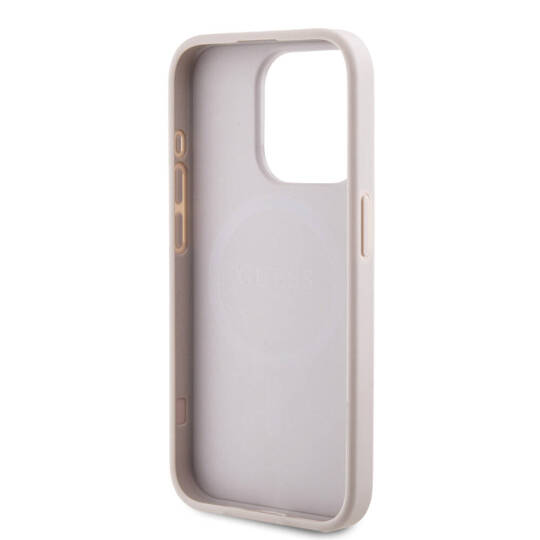 Apple iPhone 15 Pro Kılıf Guess Orjinal Lisanslı M-safe Şarj Özellikli PU Halkalı 4G Desenli Yazı Logolu Kapak - 23