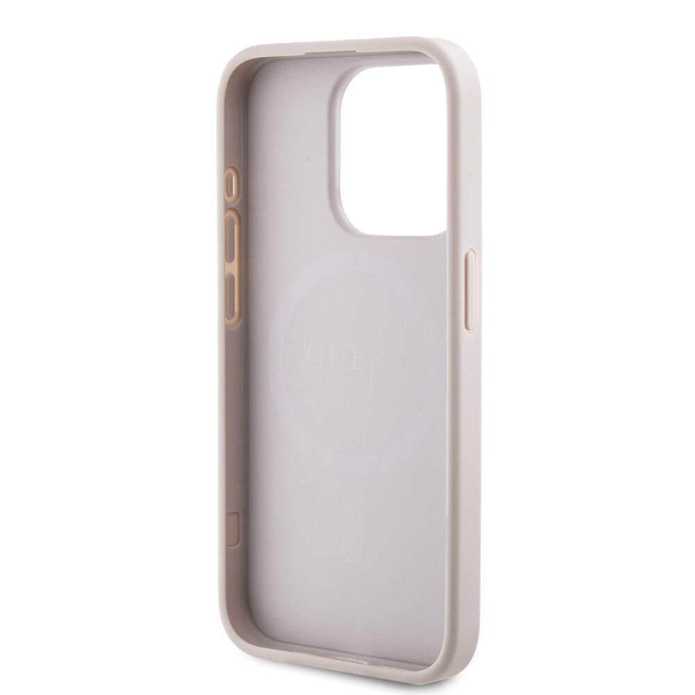 Apple iPhone 15 Pro Kılıf Guess Orjinal Lisanslı M-safe Şarj Özellikli PU Halkalı 4G Desenli Yazı Logolu Kapak - 23