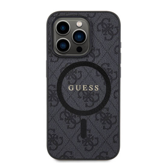 Apple iPhone 15 Pro Kılıf Guess Orjinal Lisanslı M-safe Şarj Özellikli PU Halkalı 4G Desenli Yazı Logolu Kapak - 3