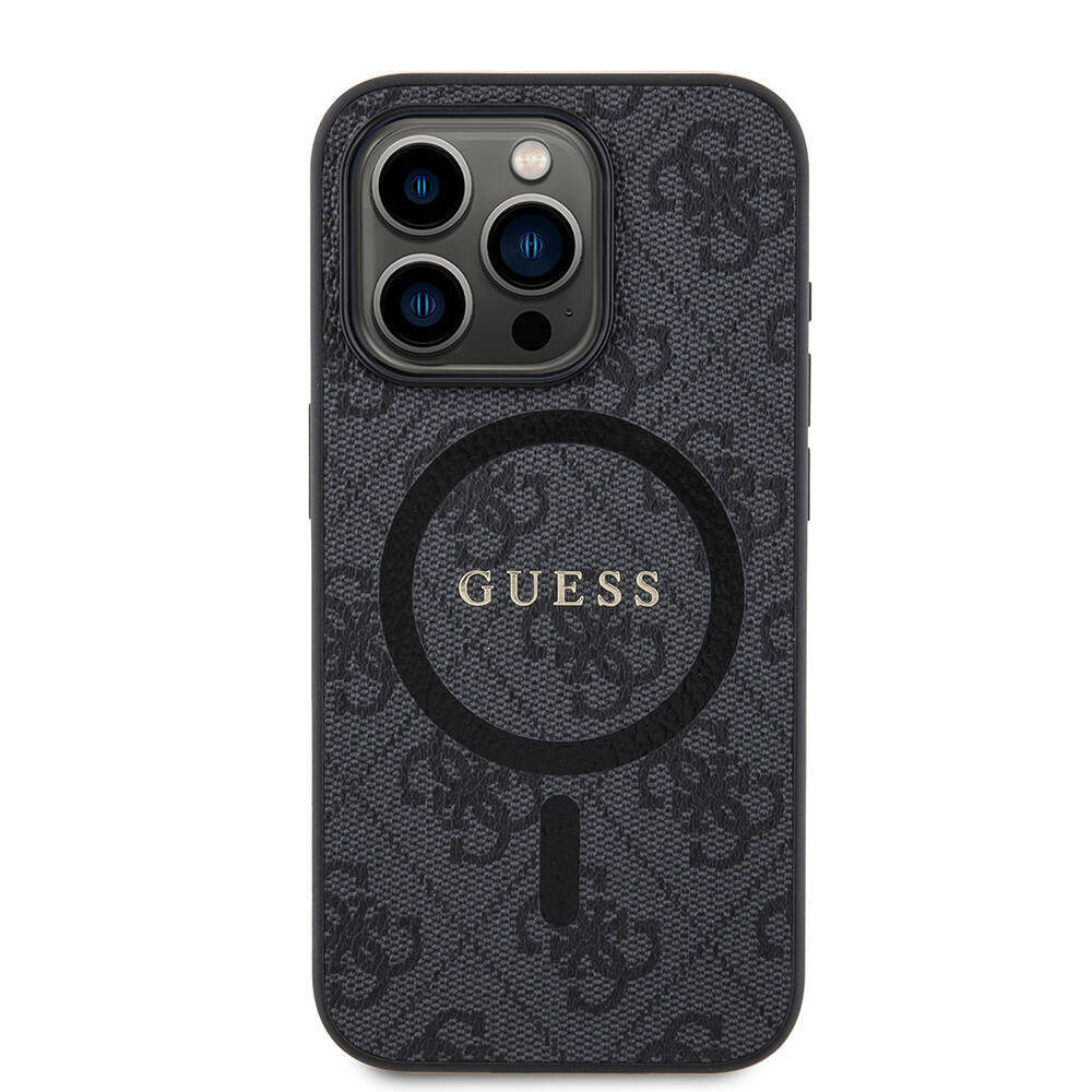 Apple iPhone 15 Pro Kılıf Guess Orjinal Lisanslı M-safe Şarj Özellikli PU Halkalı 4G Desenli Yazı Logolu Kapak - 3