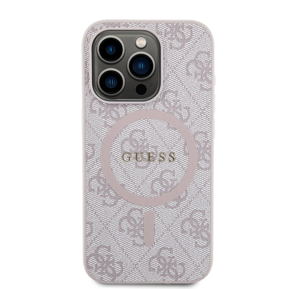 Apple iPhone 15 Pro Kılıf Guess Orjinal Lisanslı M-safe Şarj Özellikli PU Halkalı 4G Desenli Yazı Logolu Kapak - 2