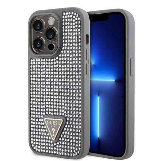 Apple iPhone 15 Pro Kılıf Guess Orjinal Lisanslı Taşlı Arka Yüzey Üçgen Logolu Kapak - 23