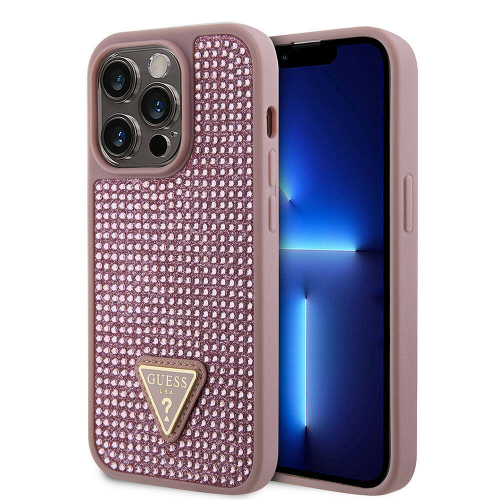 Apple iPhone 15 Pro Kılıf Guess Orjinal Lisanslı Taşlı Arka Yüzey Üçgen Logolu Kapak - 22