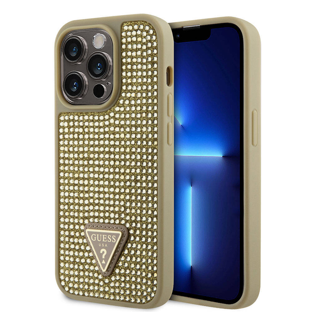 Apple iPhone 15 Pro Kılıf Guess Orjinal Lisanslı Taşlı Arka Yüzey Üçgen Logolu Kapak - 21