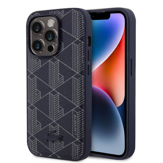 Apple iPhone 15 Pro Kılıf Lacoste Orjinal Lisanslı M-safe Şarj Özellikli PU Deri Görünümlü Karışık Monogram Desenli Kapak - 3