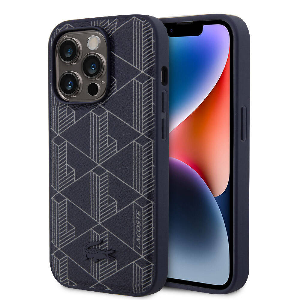 Apple iPhone 15 Pro Kılıf Lacoste Orjinal Lisanslı M-safe Şarj Özellikli PU Deri Görünümlü Karışık Monogram Desenli Kapak - 3