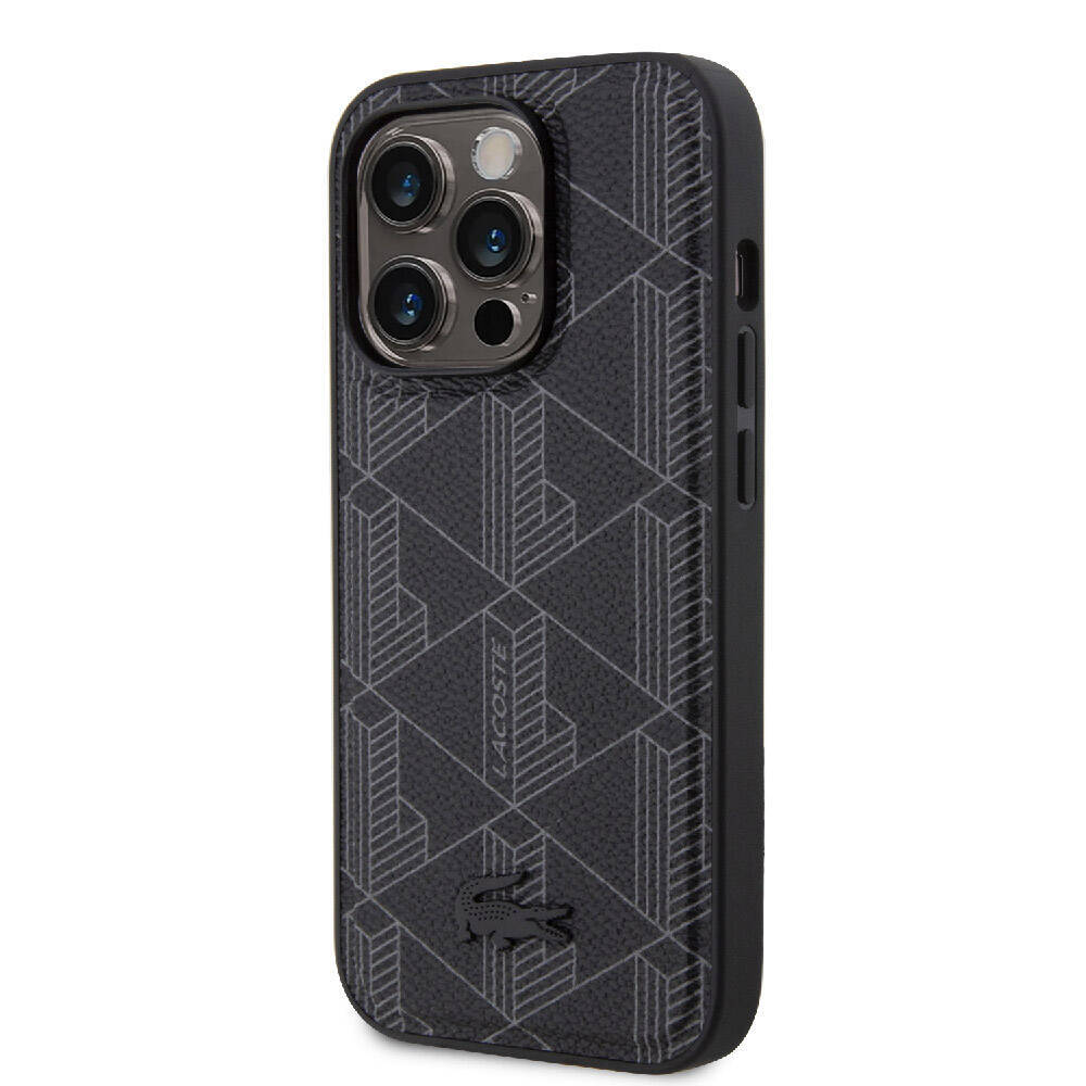 Apple iPhone 15 Pro Kılıf Lacoste Orjinal Lisanslı M-safe Şarj Özellikli PU Deri Görünümlü Karışık Monogram Desenli Kapak - 4
