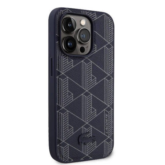 Apple iPhone 15 Pro Kılıf Lacoste Orjinal Lisanslı M-safe Şarj Özellikli PU Deri Görünümlü Karışık Monogram Desenli Kapak - 6