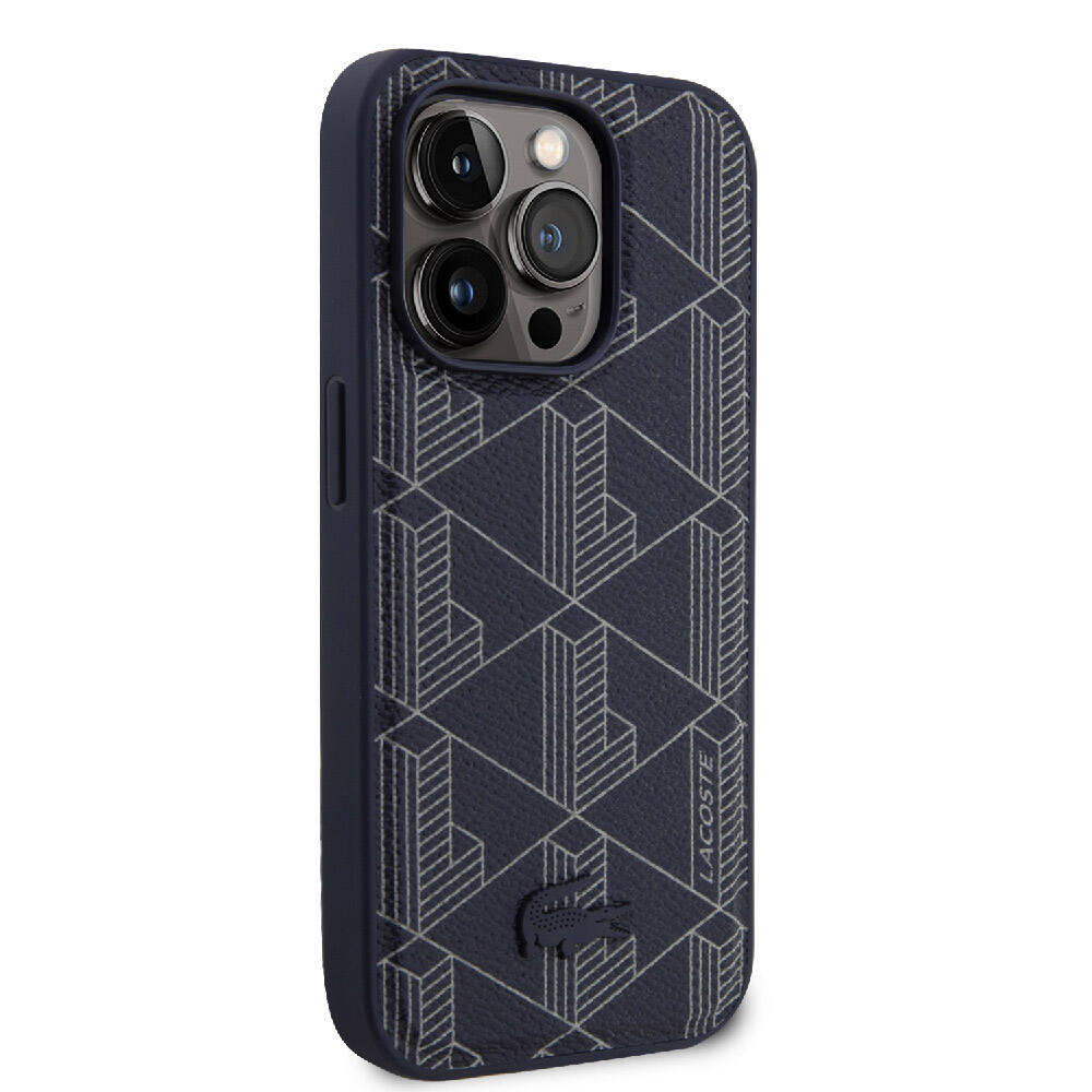 Apple iPhone 15 Pro Kılıf Lacoste Orjinal Lisanslı M-safe Şarj Özellikli PU Deri Görünümlü Karışık Monogram Desenli Kapak - 6