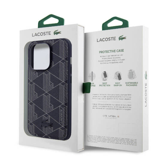 Apple iPhone 15 Pro Kılıf Lacoste Orjinal Lisanslı M-safe Şarj Özellikli PU Deri Görünümlü Karışık Monogram Desenli Kapak - 8