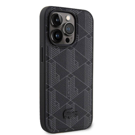Apple iPhone 15 Pro Kılıf Lacoste Orjinal Lisanslı M-safe Şarj Özellikli PU Deri Görünümlü Karışık Monogram Desenli Kapak - 9