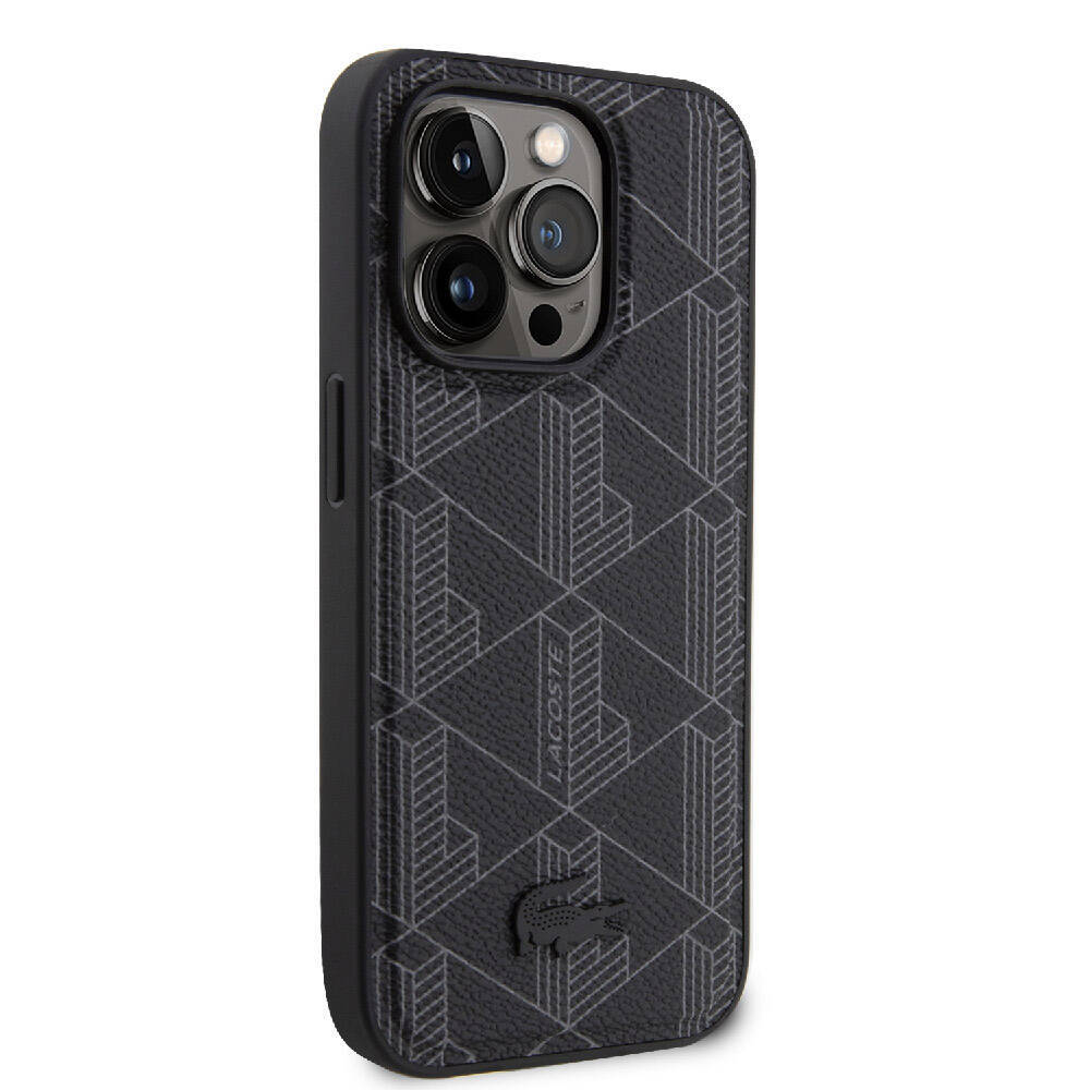 Apple iPhone 15 Pro Kılıf Lacoste Orjinal Lisanslı M-safe Şarj Özellikli PU Deri Görünümlü Karışık Monogram Desenli Kapak - 9