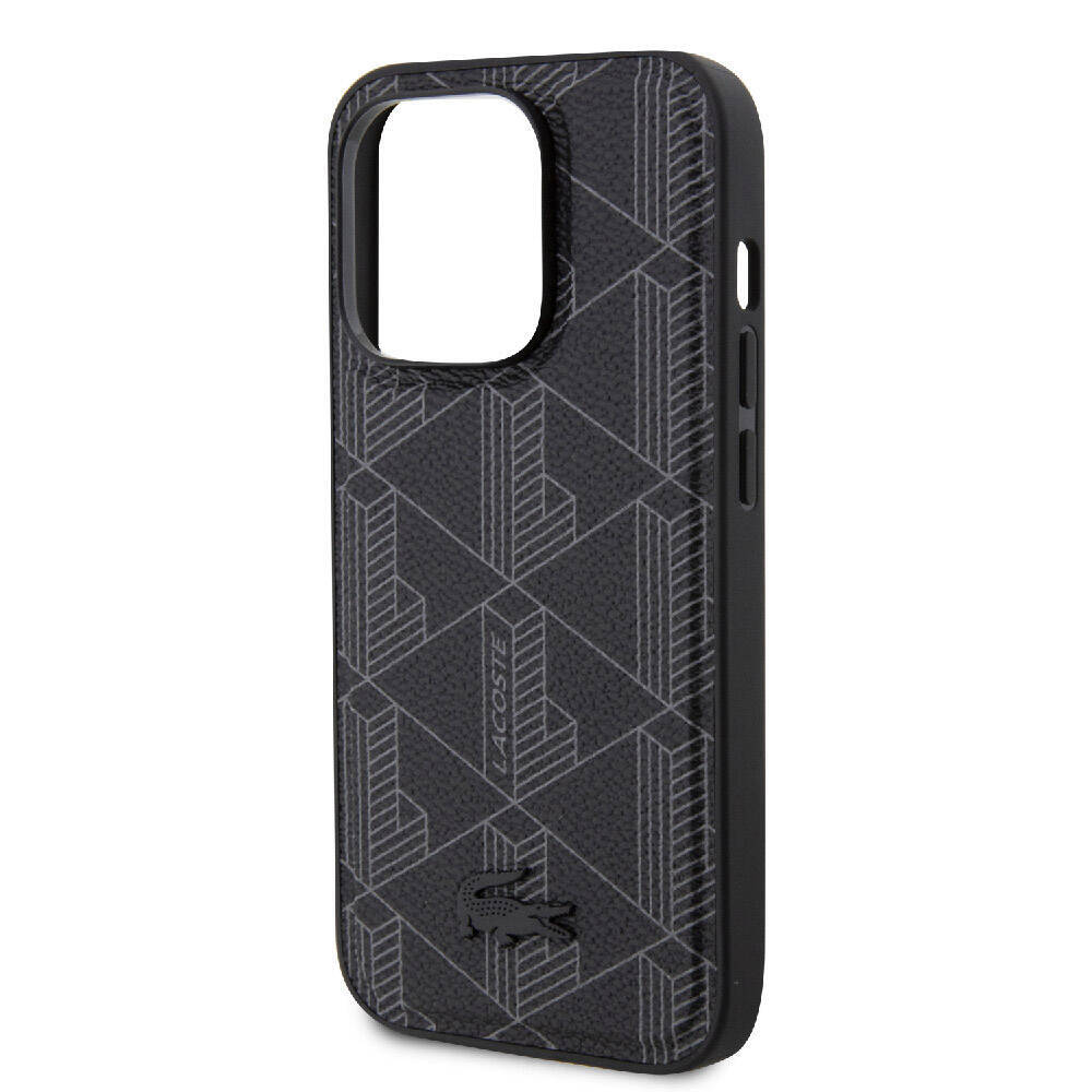 Apple iPhone 15 Pro Kılıf Lacoste Orjinal Lisanslı M-safe Şarj Özellikli PU Deri Görünümlü Karışık Monogram Desenli Kapak - 11