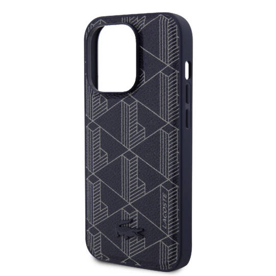 Apple iPhone 15 Pro Kılıf Lacoste Orjinal Lisanslı M-safe Şarj Özellikli PU Deri Görünümlü Karışık Monogram Desenli Kapak - 14