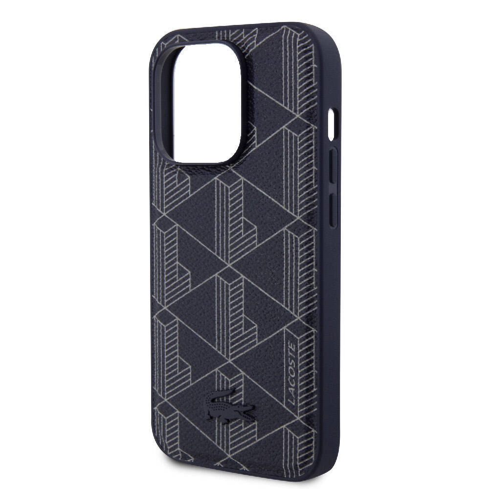 Apple iPhone 15 Pro Kılıf Lacoste Orjinal Lisanslı M-safe Şarj Özellikli PU Deri Görünümlü Karışık Monogram Desenli Kapak - 14
