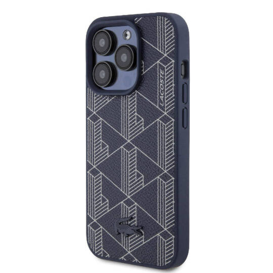 Apple iPhone 15 Pro Kılıf Lacoste Orjinal Lisanslı M-safe Şarj Özellikli PU Deri Görünümlü Karışık Monogram Desenli Kapak - 16