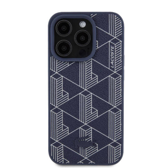 Apple iPhone 15 Pro Kılıf Lacoste Orjinal Lisanslı M-safe Şarj Özellikli PU Deri Görünümlü Karışık Monogram Desenli Kapak - 17