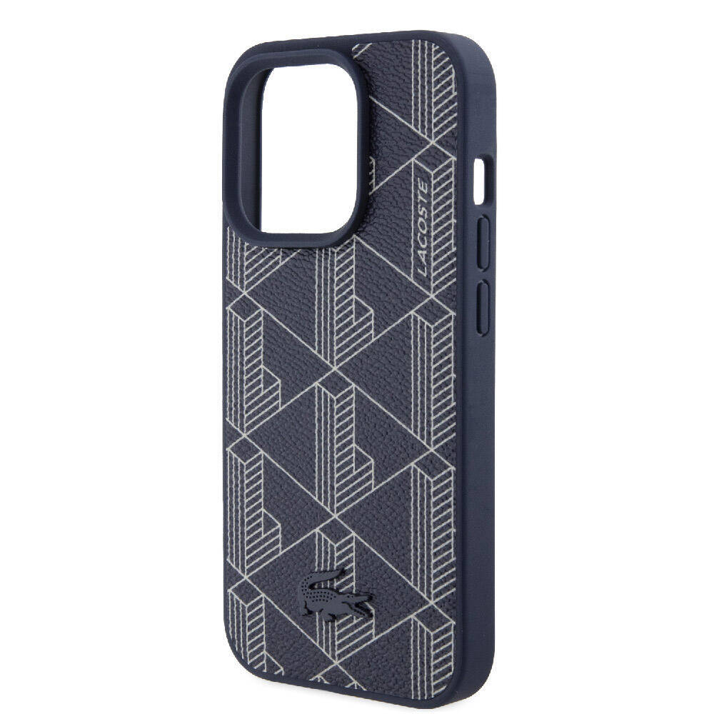 Apple iPhone 15 Pro Kılıf Lacoste Orjinal Lisanslı M-safe Şarj Özellikli PU Deri Görünümlü Karışık Monogram Desenli Kapak - 20