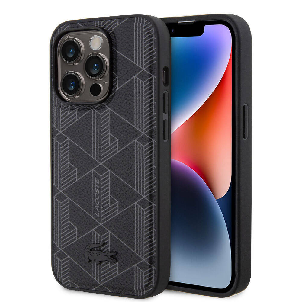 Apple iPhone 15 Pro Kılıf Lacoste Orjinal Lisanslı M-safe Şarj Özellikli PU Deri Görünümlü Karışık Monogram Desenli Kapak - 2