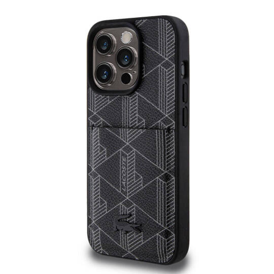 Apple iPhone 15 Pro Kılıf Lacoste Orjinal Lisanslı M-safe Şarj Özellikli PU Deri Görünümlü Kartlıklı Karışık Monogram Desenli Kapak - 5