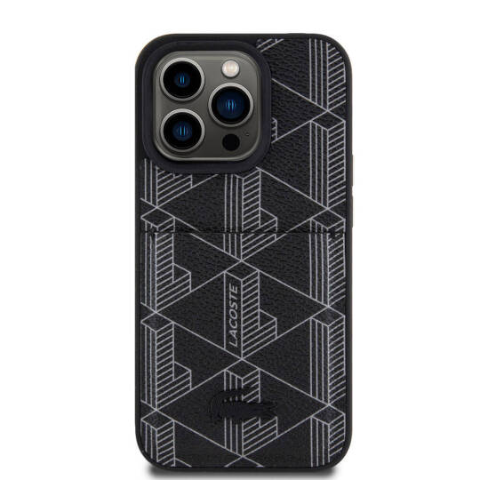 Apple iPhone 15 Pro Kılıf Lacoste Orjinal Lisanslı M-safe Şarj Özellikli PU Deri Görünümlü Kartlıklı Karışık Monogram Desenli Kapak - 6