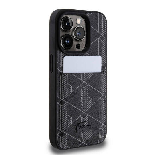 Apple iPhone 15 Pro Kılıf Lacoste Orjinal Lisanslı M-safe Şarj Özellikli PU Deri Görünümlü Kartlıklı Karışık Monogram Desenli Kapak - 7