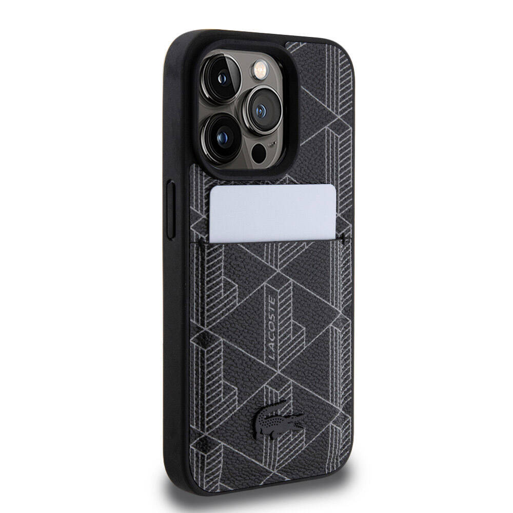 Apple iPhone 15 Pro Kılıf Lacoste Orjinal Lisanslı M-safe Şarj Özellikli PU Deri Görünümlü Kartlıklı Karışık Monogram Desenli Kapak - 7