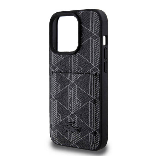 Apple iPhone 15 Pro Kılıf Lacoste Orjinal Lisanslı M-safe Şarj Özellikli PU Deri Görünümlü Kartlıklı Karışık Monogram Desenli Kapak - 9