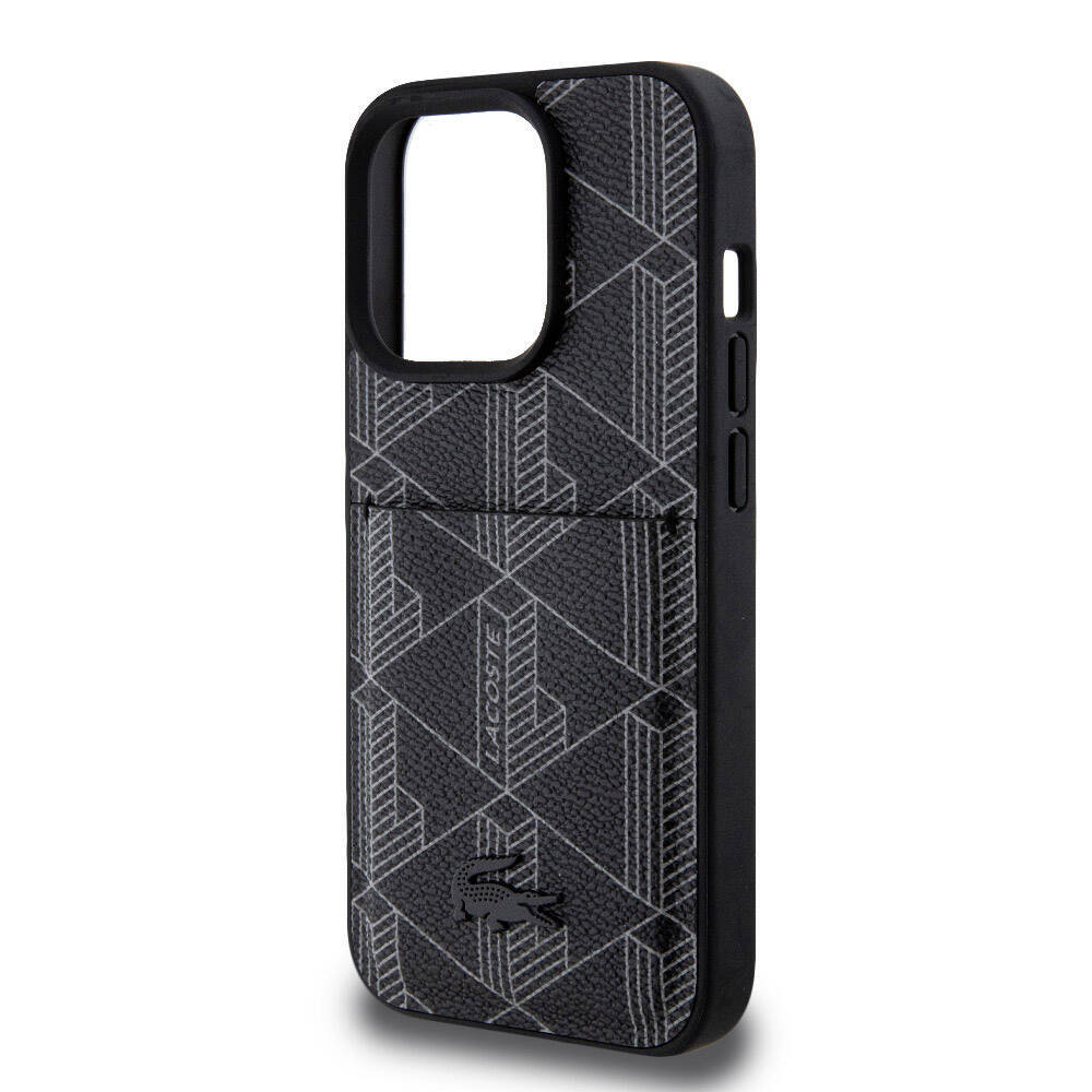 Apple iPhone 15 Pro Kılıf Lacoste Orjinal Lisanslı M-safe Şarj Özellikli PU Deri Görünümlü Kartlıklı Karışık Monogram Desenli Kapak - 9