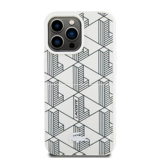 Apple iPhone 15 Pro Kılıf Lacoste Orjinal Lisanslı M-safe Şarj Özellikli PU Deri Görünümlü Kartlıklı Karışık Monogram Desenli Kapak - 13