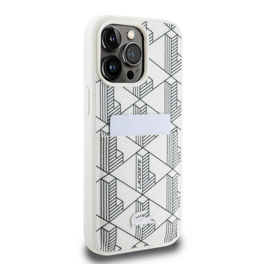 Apple iPhone 15 Pro Kılıf Lacoste Orjinal Lisanslı M-safe Şarj Özellikli PU Deri Görünümlü Kartlıklı Karışık Monogram Desenli Kapak - 14