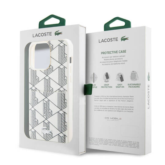 Apple iPhone 15 Pro Kılıf Lacoste Orjinal Lisanslı M-safe Şarj Özellikli PU Deri Görünümlü Kartlıklı Karışık Monogram Desenli Kapak - 18