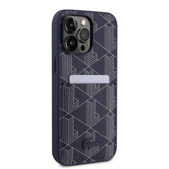 Apple iPhone 15 Pro Kılıf Lacoste Orjinal Lisanslı M-safe Şarj Özellikli PU Deri Görünümlü Kartlıklı Karışık Monogram Desenli Kapak - 21