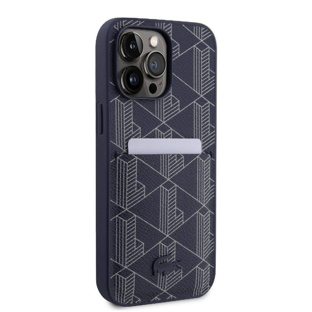 Apple iPhone 15 Pro Kılıf Lacoste Orjinal Lisanslı M-safe Şarj Özellikli PU Deri Görünümlü Kartlıklı Karışık Monogram Desenli Kapak - 21