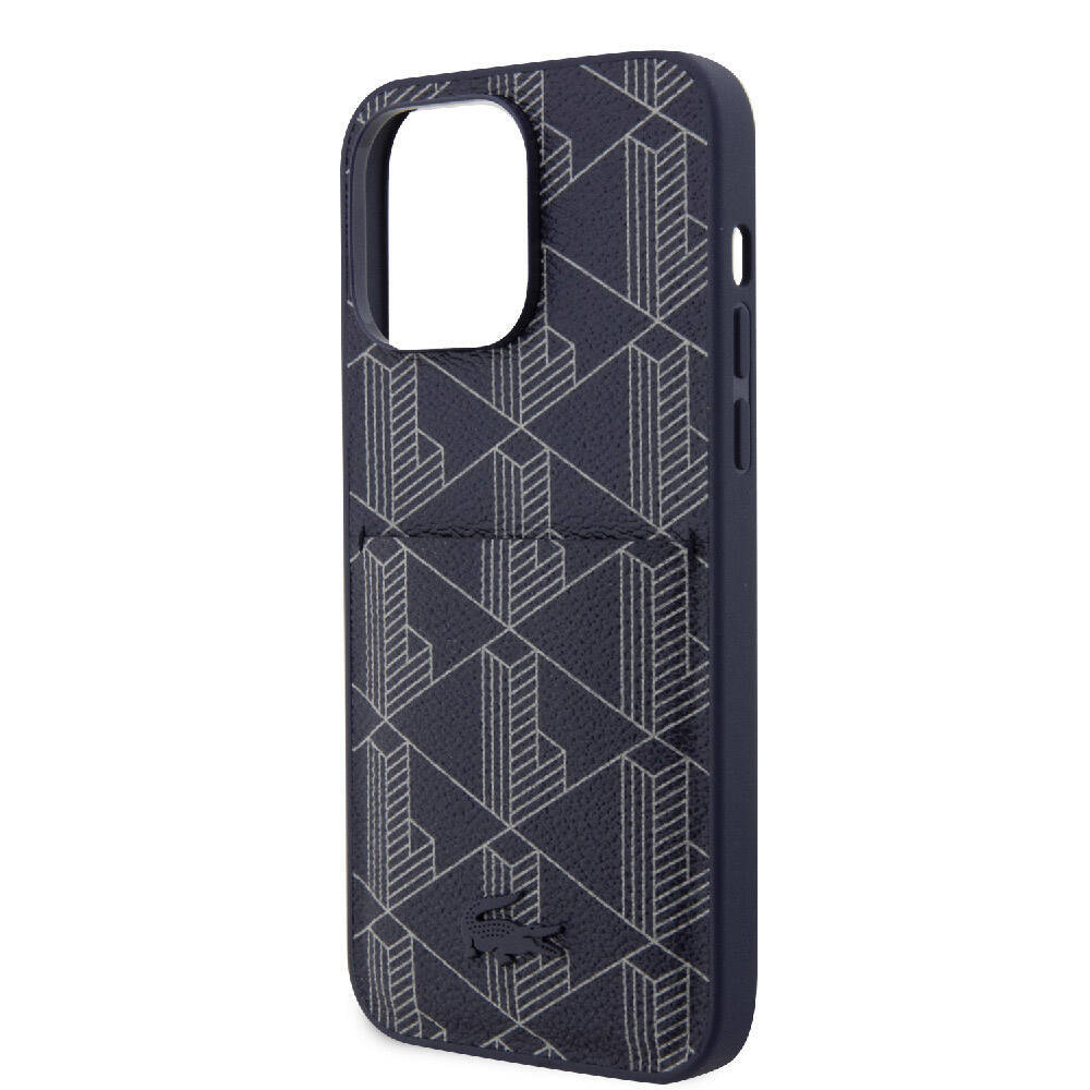 Apple iPhone 15 Pro Kılıf Lacoste Orjinal Lisanslı M-safe Şarj Özellikli PU Deri Görünümlü Kartlıklı Karışık Monogram Desenli Kapak - 23