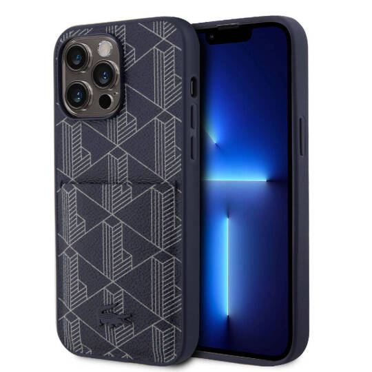 Apple iPhone 15 Pro Kılıf Lacoste Orjinal Lisanslı M-safe Şarj Özellikli PU Deri Görünümlü Kartlıklı Karışık Monogram Desenli Kapak - 3