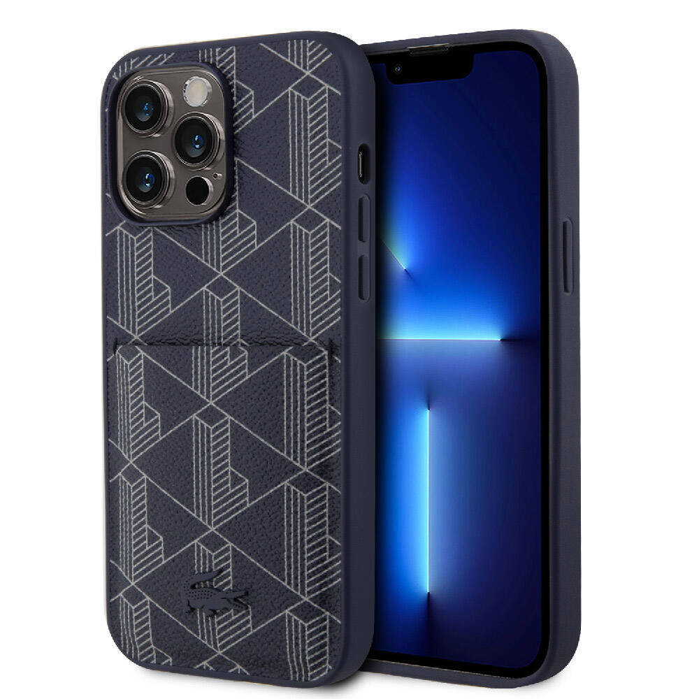 Apple iPhone 15 Pro Kılıf Lacoste Orjinal Lisanslı M-safe Şarj Özellikli PU Deri Görünümlü Kartlıklı Karışık Monogram Desenli Kapak - 3