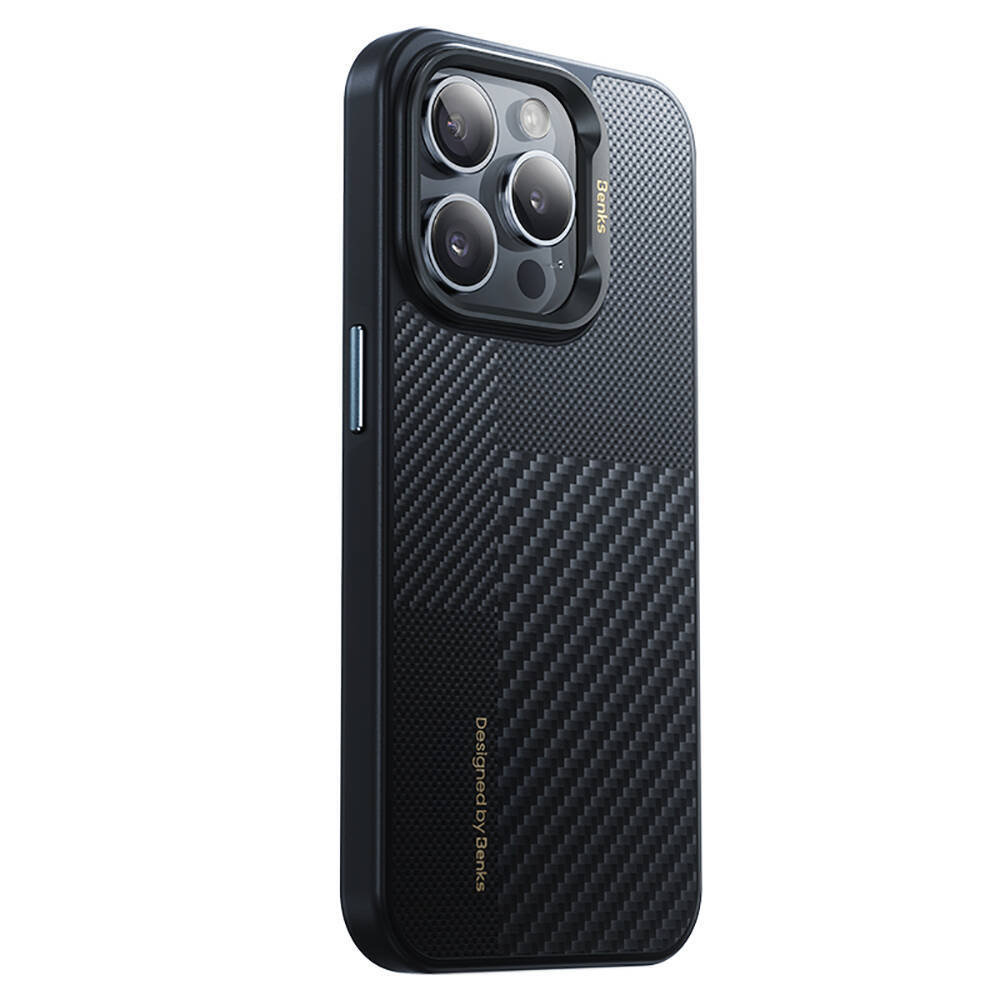Apple iPhone 15 Pro Kılıf M-safe Şarj Özellikli Karbon Fiber Benks Montage Hybrid ArmorPro Kevlar Kapak - 2