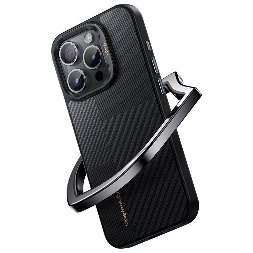 Apple iPhone 15 Pro Kılıf M-safe Şarj Özellikli Karbon Fiber Benks Montage Hybrid ArmorPro Kevlar Kapak - 3