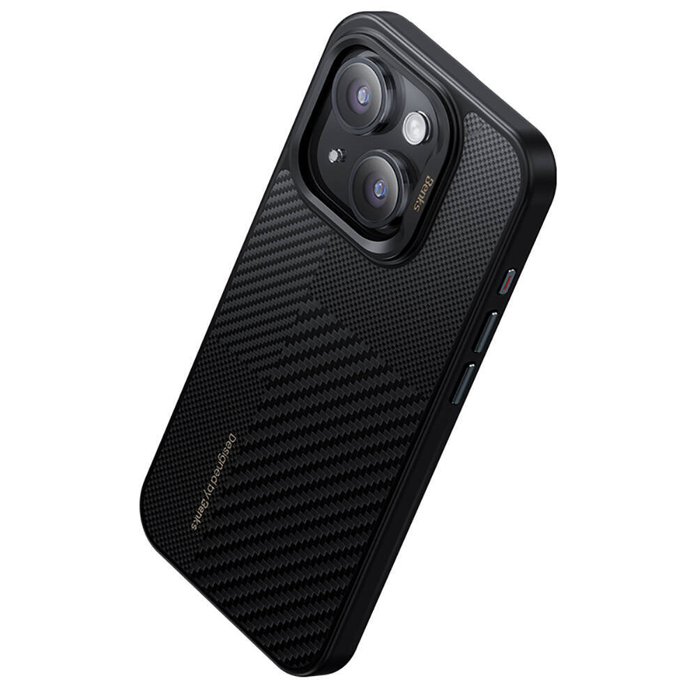 Apple iPhone 15 Pro Kılıf M-safe Şarj Özellikli Karbon Fiber Benks Montage Hybrid ArmorPro Kevlar Kapak - 10