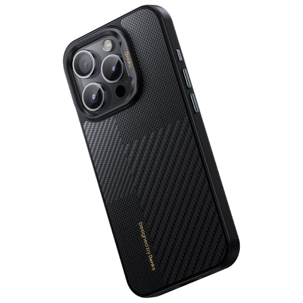 Apple iPhone 15 Pro Kılıf M-safe Şarj Özellikli Karbon Fiber Benks Montage Hybrid ArmorPro Kevlar Kapak - 13