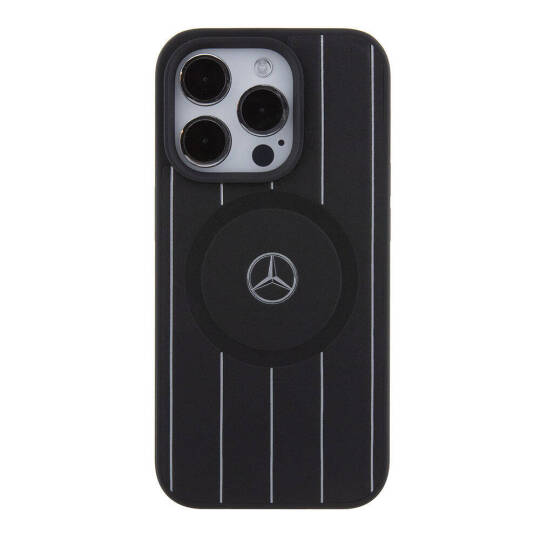 Apple iPhone 15 Pro Kılıf Mercedes Benz Orjinal Lisanslı M-safe Şarj Özellikli Baskı Logolu Paralel Çizgi Desenli Deri Kapak - 4