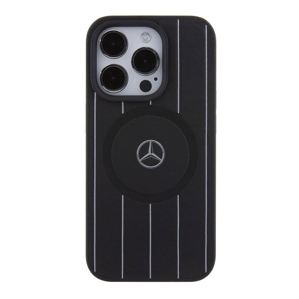 Apple iPhone 15 Pro Kılıf Mercedes Benz Orjinal Lisanslı M-safe Şarj Özellikli Baskı Logolu Paralel Çizgi Desenli Deri Kapak - 4