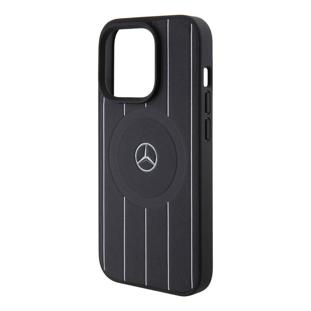 Apple iPhone 15 Pro Kılıf Mercedes Benz Orjinal Lisanslı M-safe Şarj Özellikli Baskı Logolu Paralel Çizgi Desenli Deri Kapak - 7
