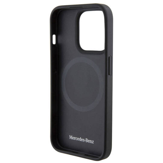 Apple iPhone 15 Pro Kılıf Mercedes Benz Orjinal Lisanslı M-safe Şarj Özellikli Baskı Logolu Paralel Çizgi Desenli Deri Kapak - 8