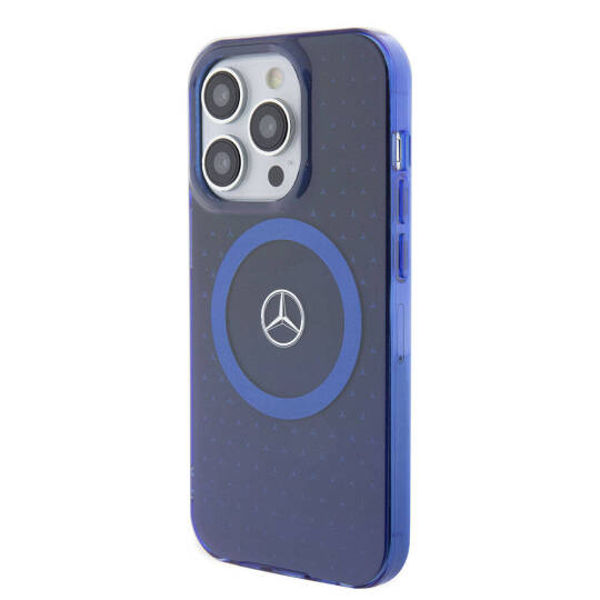 Apple iPhone 15 Pro Kılıf Mercedes Benz Orjinal Lisanslı M-safe Şarj Özellikli Çift Katmanlı Mavi Yıldız Desenli Kapak - 2