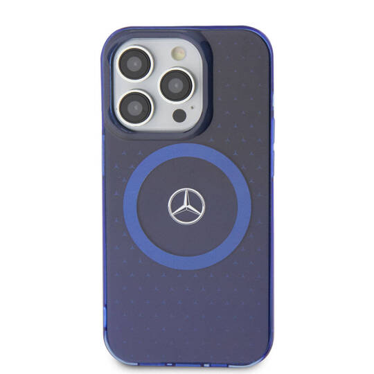 Apple iPhone 15 Pro Kılıf Mercedes Benz Orjinal Lisanslı M-safe Şarj Özellikli Çift Katmanlı Mavi Yıldız Desenli Kapak - 3